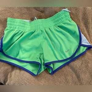 Electric Green Nike Running Shorts with Built-In Underwear in Size Small.